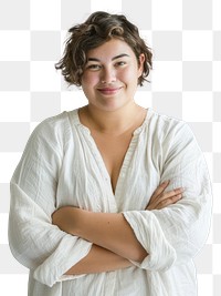 PNG Confident woman in white shirt