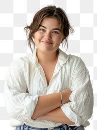 PNG Confident woman in white shirt