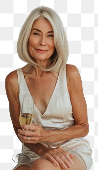 PNG  Elegant mature woman with champagne