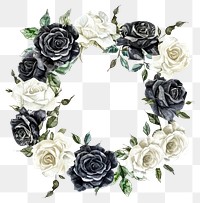 PNG Elegant black white rose wreath