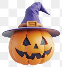 PNG Halloween pumpkin wearing witch hat