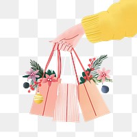 PNG Hand holding festive shopping bags