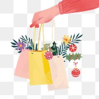 PNG Hand holding festive shopping bags