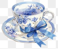 PNG Blue coquette white vintage floral tea cup art porcelain pottery.