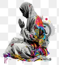 Paper collage of Muslim praying art adult representation.