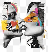 Woman couple blowing kiss collage art portrait.