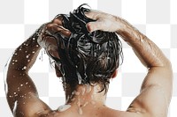 PNG Man washing hair with shampoo