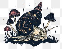 PNG Whimsical snail amidst enchanted mushrooms