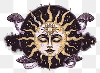 PNG Mystical sun face with mushrooms