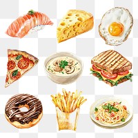 PNG watercolor food set, transparent background