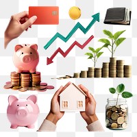 PNG saving money element set, transparent background