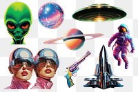 PNG sci-fi nostalgia air brush  element set, transparent background