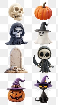 PNG 3d halloween element set, transparent background