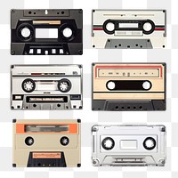 PNG vintage cassette tape element set, transparent background