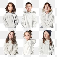 PNG cool kids wearing hoodies element set, transparent background