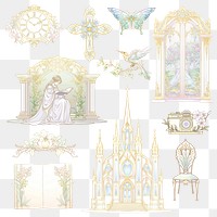 PNG Alphonse Mucha wedding illustration element set, transparent background