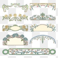 PNG vintage flower ornament divider element set, transparent background