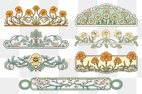 PNG vintage flower ornament divider element set, transparent background