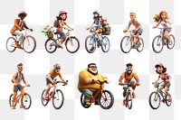 PNG 3D people riding bikes element set, transparent background