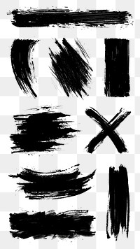 PNG black paint brush stroke element set, transparent background