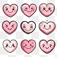 PNG cute heart emoji element set, transparent background