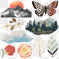 PNG nature collage element set, transparent background