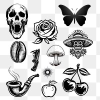 PNG Tattoo design element set, transparent background