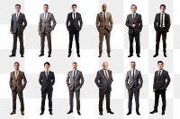 PNG diverse businessmen full body element set, transparent background