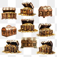 PNG 3D treasure box element set, transparent background