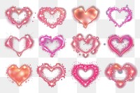 PNG neon pink heart element set, transparent background