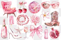 PNG aesthetic strawberry girl element set, transparent background