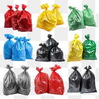 PNG garbage bag element set, transparent background