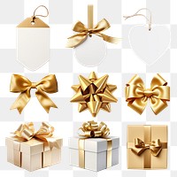 PNG gold gift box element set, transparent background