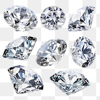 PNG jewelry diamond element set, transparent background