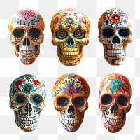 PNG cinco de mayo skull element set, transparent background