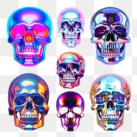 PNG psychedelic skull element set, transparent background