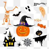 PNG spooky Halloween element set, transparent background