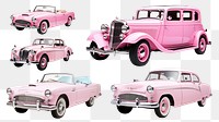 PNG pink vintage car element set, transparent background