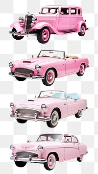 PNG pink vintage car element set, transparent background