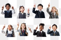 PNG diverse elementary school student element set, transparent background