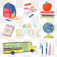 PNG back to school illustration element set, transparent background