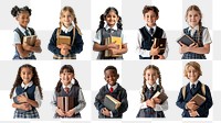 PNG diverse elementary school student element set, transparent background