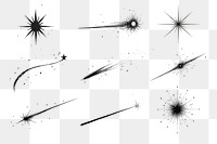 PNG hand-drawn shooting star element set, transparent background