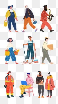 PNG people character lifestyle Illustration element set, transparent background