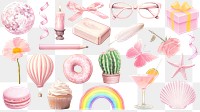 PNG pink aesthetic collage element set, transparent background