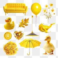 PNG yellow object element set, transparent background