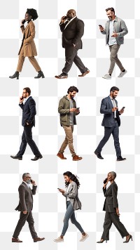 PNG diverse people using phones element set, transparent background