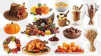 PNG Thanksgiving food and drink element set, transparent background