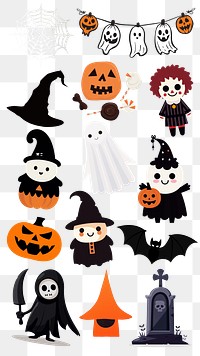 PNG Halloween cartoon character element set, transparent background