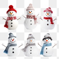 PNG winter snowman element set, transparent background